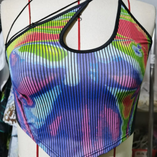 Damen Sportliches Crop-Top mit kreativem Farbdesign EB