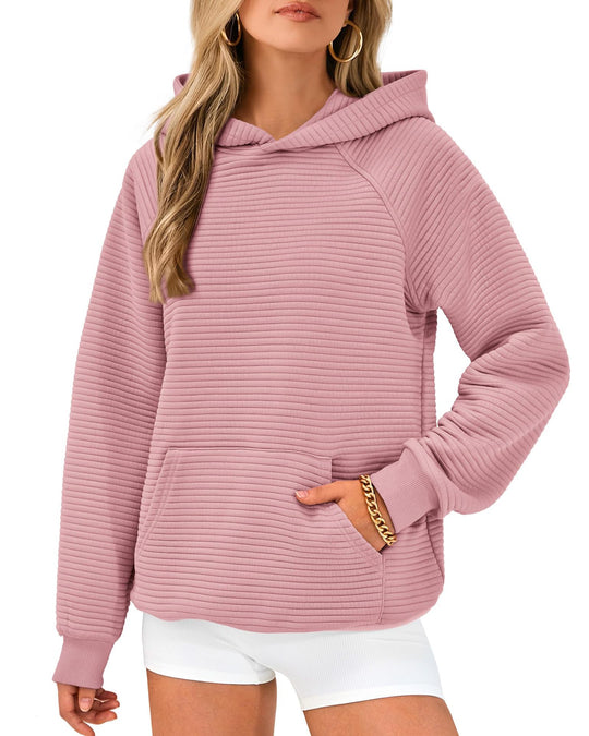 Damen Kuscheliger Waffelpullover mit Kapuze und Kängurutasche EB