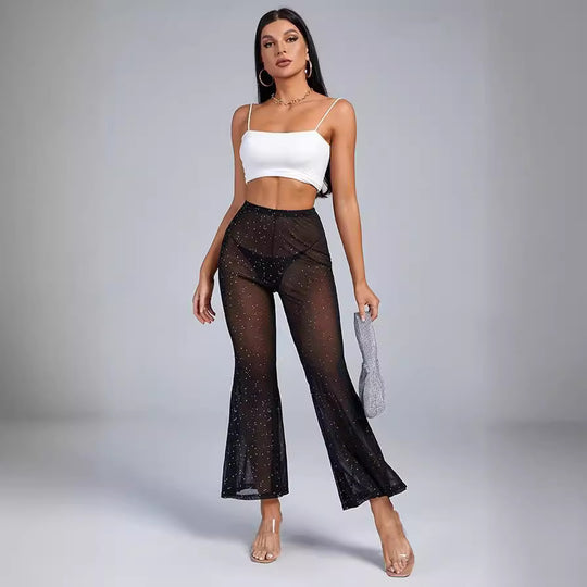 Damen Transparentes Flared-Hosenträger-Set mit Glitzer-Akzenten EB