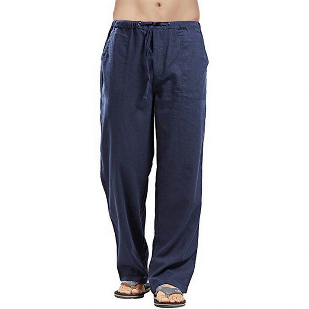 Herren nan lockere Leinenhose mit Tunnelzugbund und geradem Bein EB