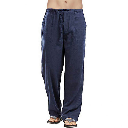 Herren nan lockere Leinenhose mit Tunnelzugbund und geradem Bein EB