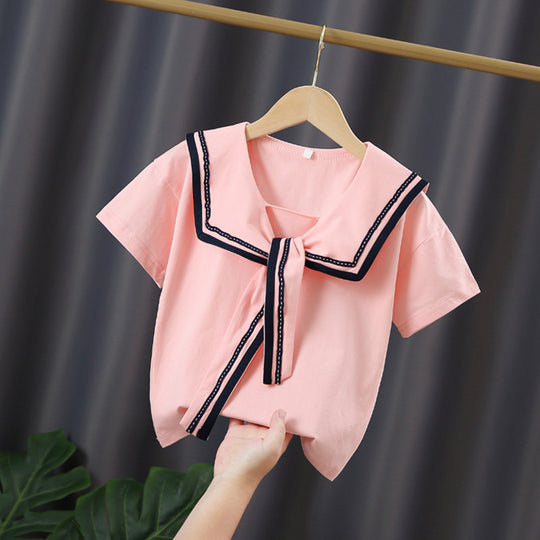 Mädchen Matrosenbluse mit modernem Kragen und Rüschendetails EB