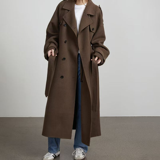 Damen eleganter und stylischer Trenchcoat mit taillierbarem Gürtel EB