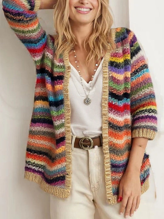Damen Farbige Strickjacke mit fransigem Detail EB