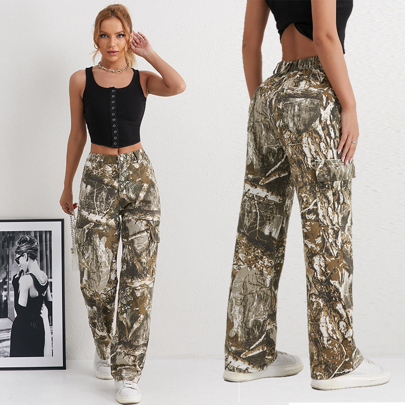 Damen Cargohose im modischen Camouflage-Design mit seitlichen Taschen und elastischem Bund EB