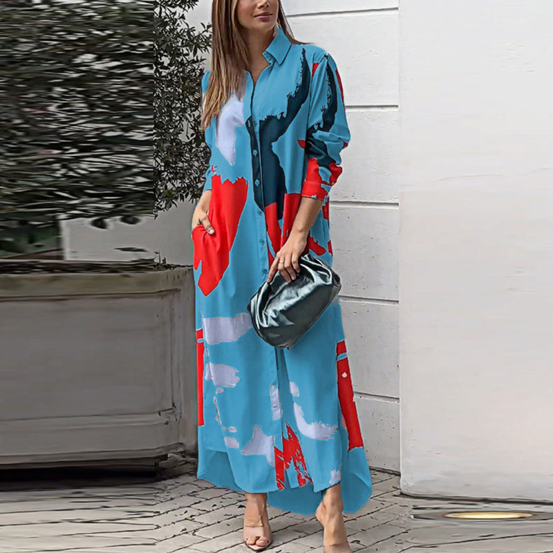 Damen Maxi-Hemdrobe mit buntem Kunstdesign EB
