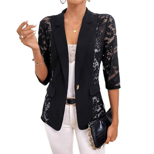 Damen Eleganter Blazer mit transparenten Spitzeinsätzen EB