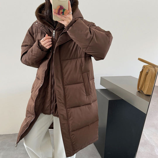 Damen Eleganter gefütterter Winterparka mit Plüschkragen und praktischen Taschen EB