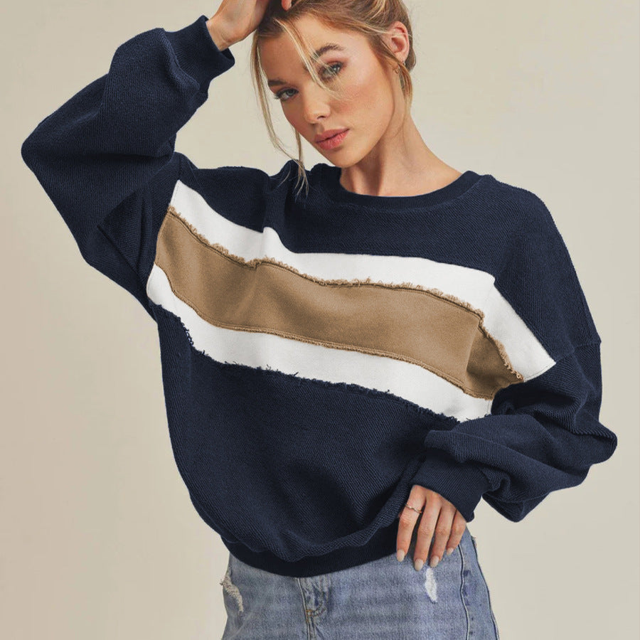 Damen Kuscheliger Oversized Pullover mit Streifen EB
