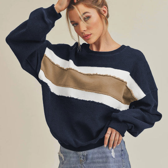 Damen Kuscheliger Oversized Pullover mit Streifen EB
