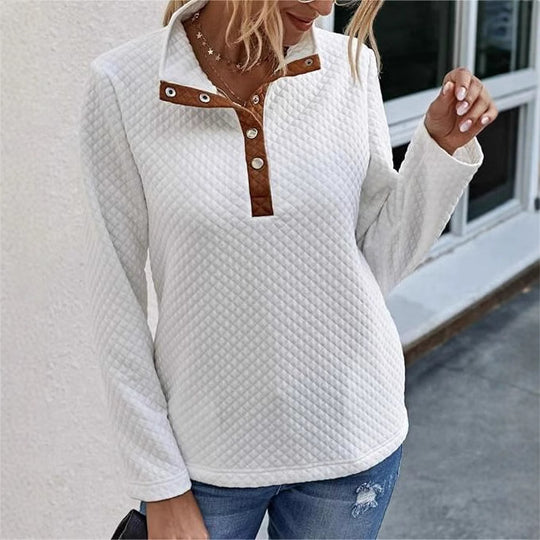 Damen Stepp-Pullover mit kontrastierendem Kragen und Knopfdetail EB