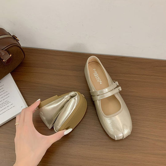 Damen elegante Ballerinas mit doppeltem Riemen und komfortabler Innensohle EB