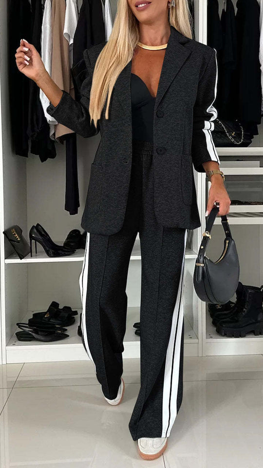 EB | Satz Bequeme Passform Blazer mit Revers Hose mit Seitenstreifen
