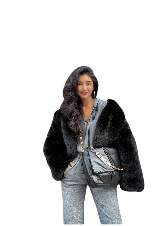 Damen Oversized Plüschjacke mit langen Ärmeln EB