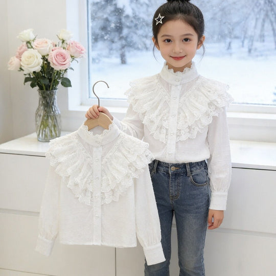 Mädchen elegante Rüschenbluse mit feinen Details EB