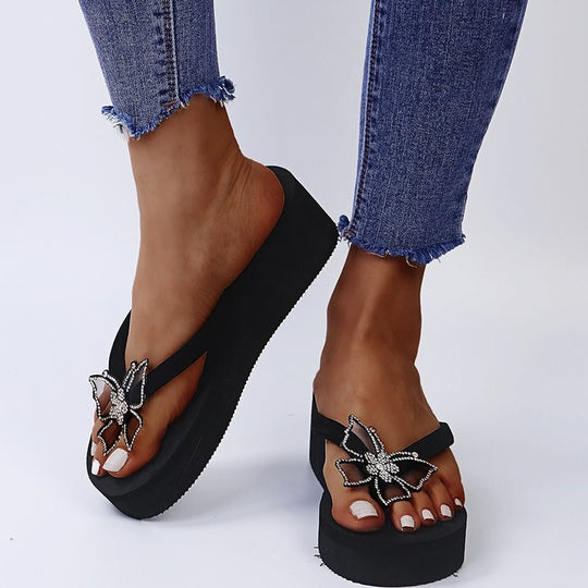 Damen elegante Flip-Flop Sandalen mit floralem Design EB