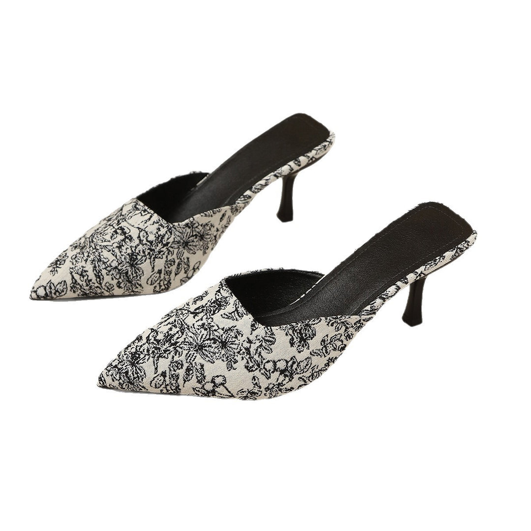 Damen elegante Slingback-Pantoletten mit modischem Blumenmuster und schickem Absatz EB