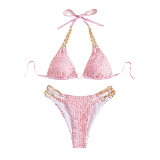 Damen Triangel-Bikini mit edlen Ketten-Details und raffinierten Schnürungen EB