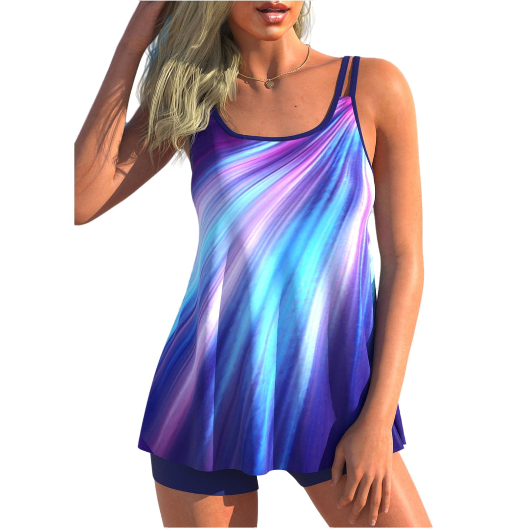 Damen nan fließendes A-Linien Tankini-Oberteil mit doppelten Spaghettiträgern und figurumspielender Passform EB