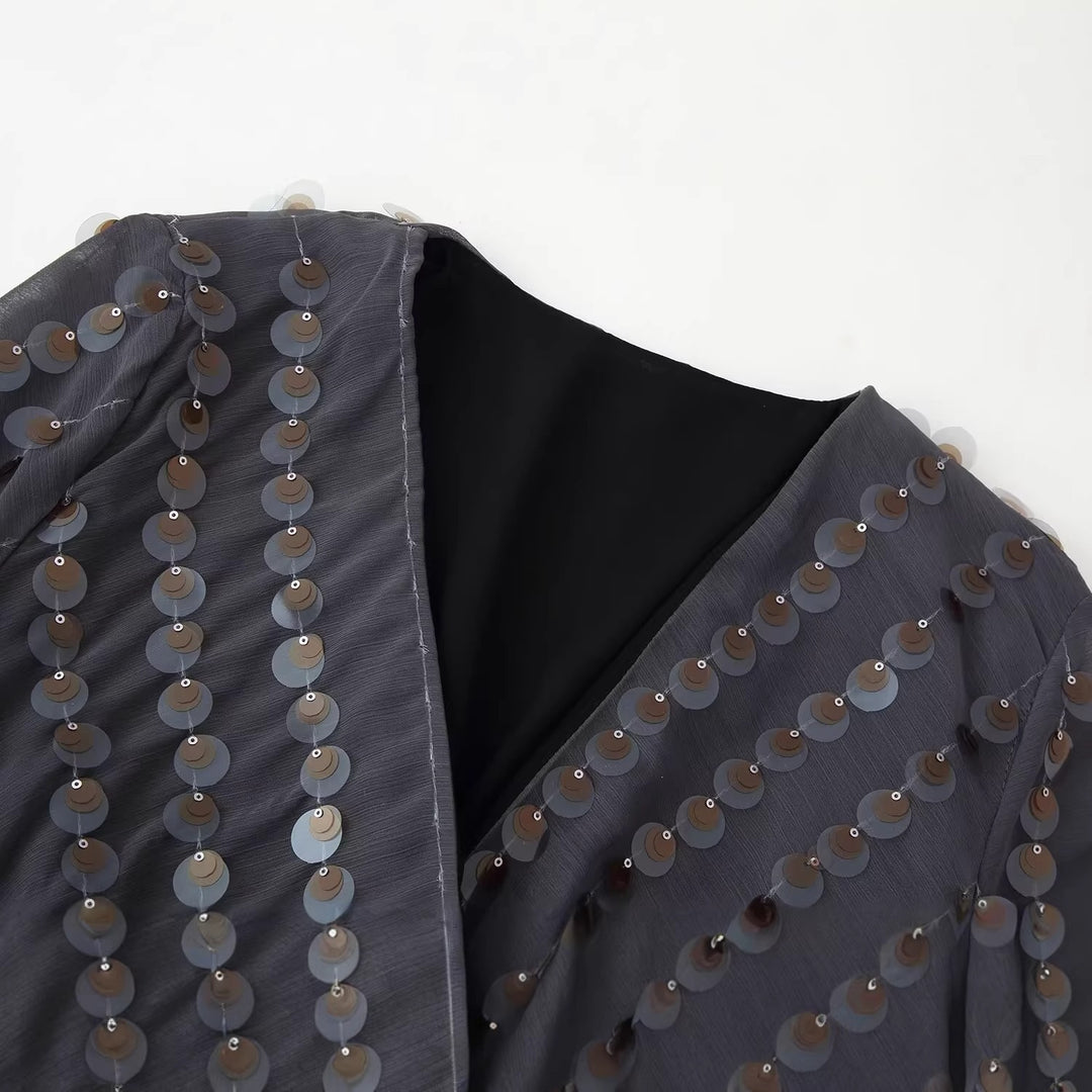 Damen Glamouröses Body mit glitzernden Pailletten und Wickeldesign EB