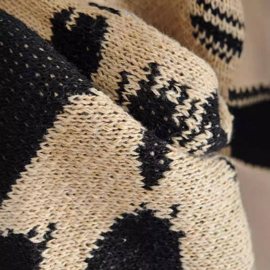 Damen Grobstrick-Cardigan mit modischem Leopardenmuster und praktischen Taschen EB