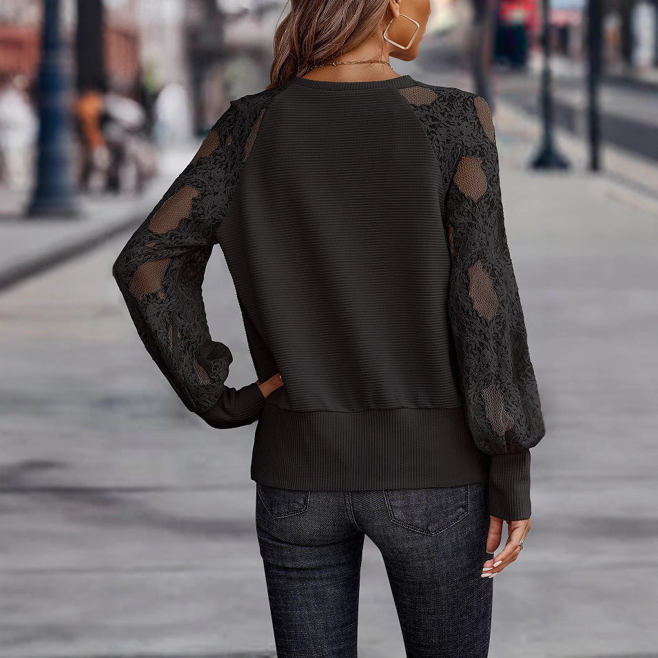 Damen V-Ausschnitt Pullover mit Spitzen-Details EB