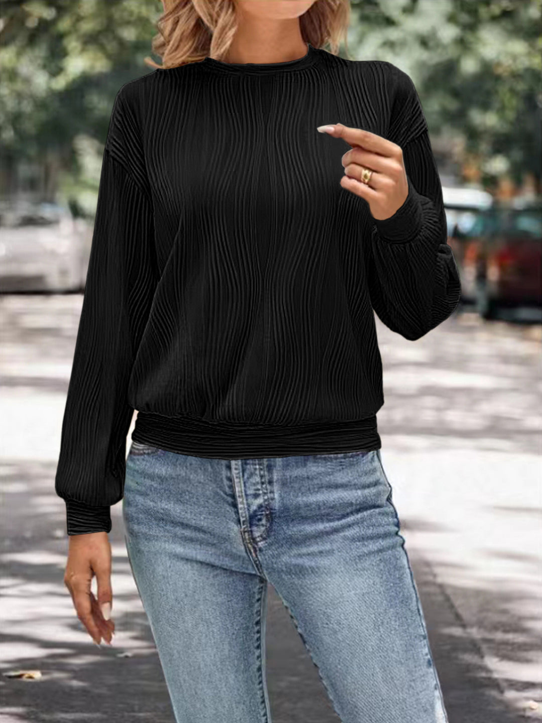 Damen Plissee Pullover mit lässigem Schnitt und geschmeidiger Textur EB