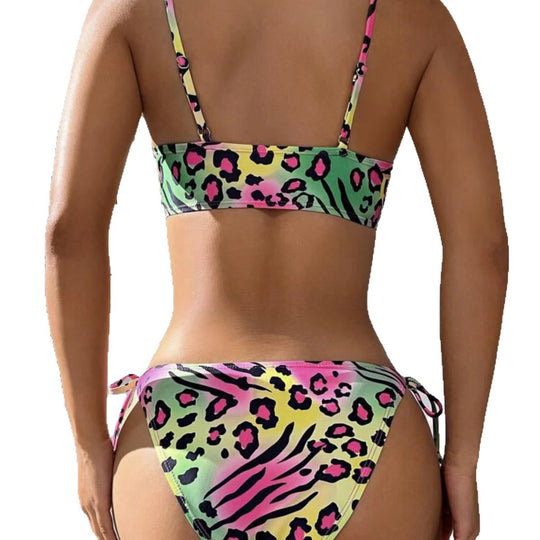 Damen Triangel-Bikini mit flippigem Tiermuster und verstellbaren Trägern EB