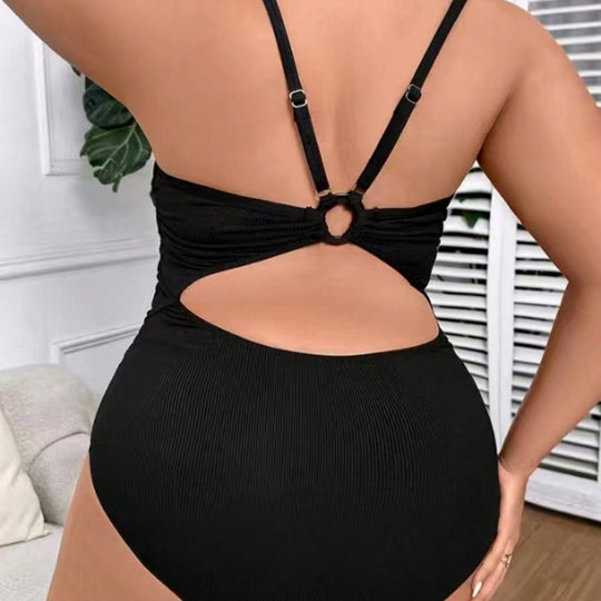 Damen Einteiler Badeanzug mit raffiniertem Rippenmuster EB