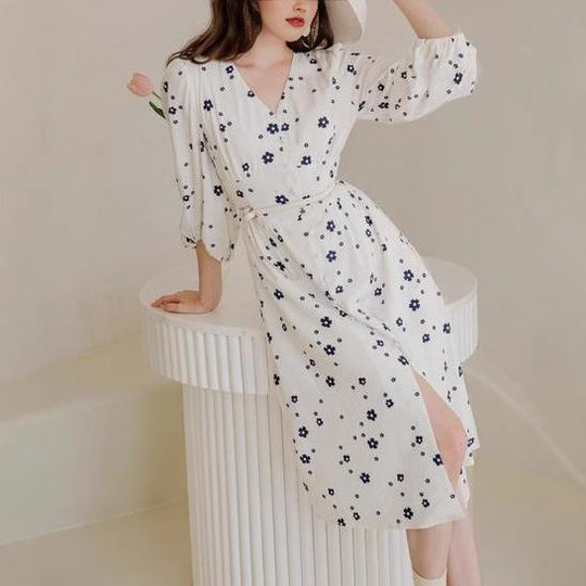 Damen Maxikleid mit floralem Muster und eleganten Puffärmeln EB