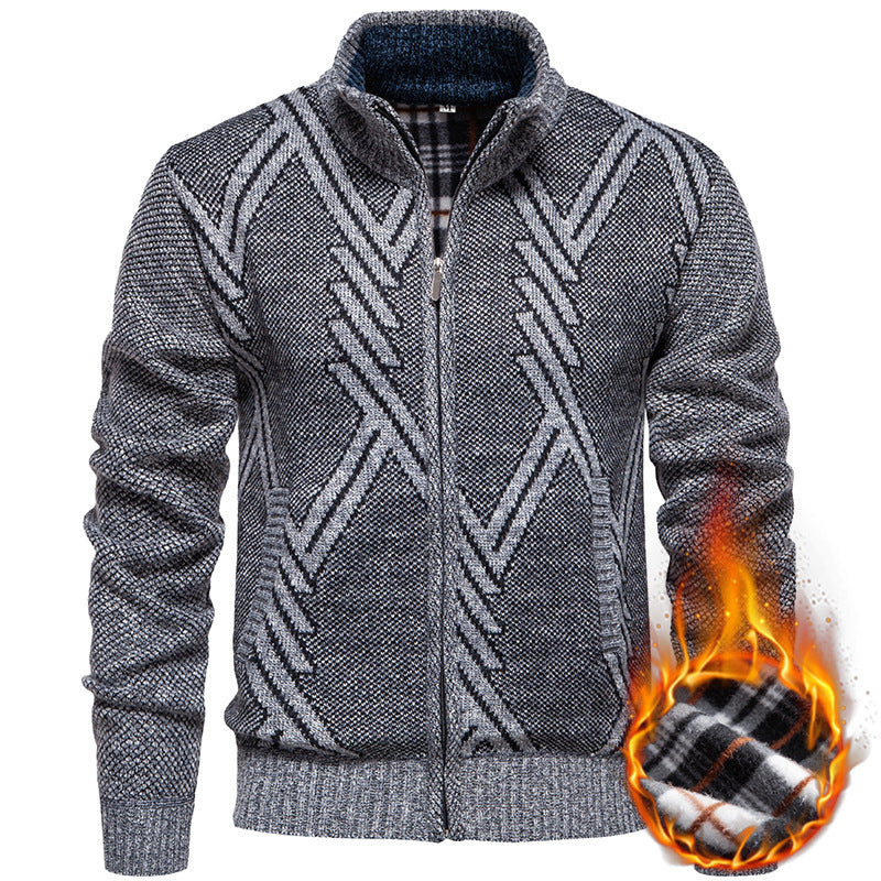 Herren sportliche Strickjacke mit modernem Zopfmuster EB