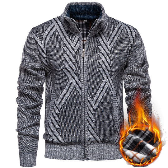 Herren sportliche Strickjacke mit modernem Zopfmuster EB