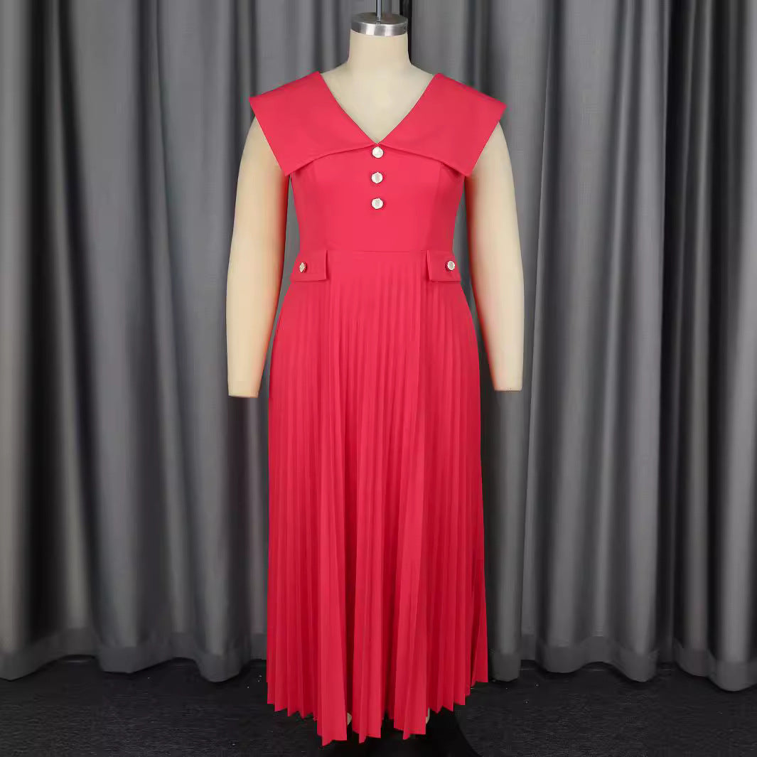 Damen plissiertes Maxikleid mit eleganten Knopfdetails EB