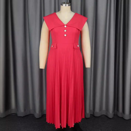 Damen plissiertes Maxikleid mit eleganten Knopfdetails EB