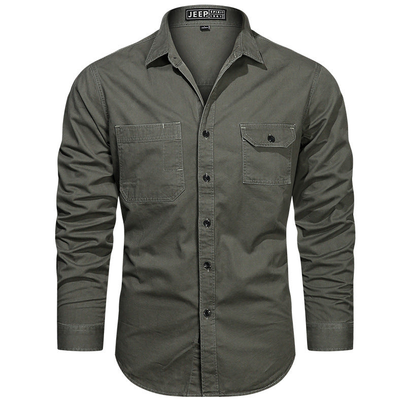 Herren nan langärmliges Baumwoll-Twill Fieldhemd mit Klappbrusttaschen und taillierter Passform EB
