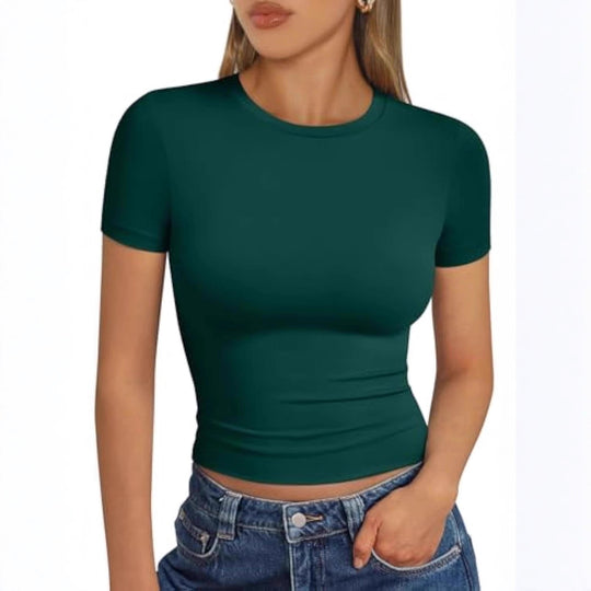 Damen figurbetontes Kurzarmshirt aus elastischem Material EB