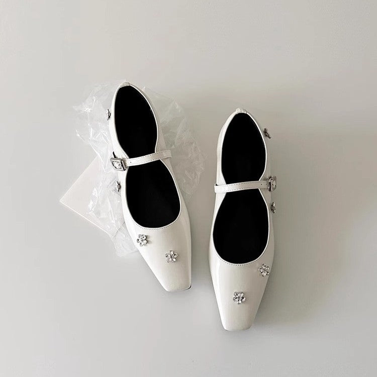 Damen Ballerina-Schuhe mit verziertem Riemen und glänzenden Applikationen EB