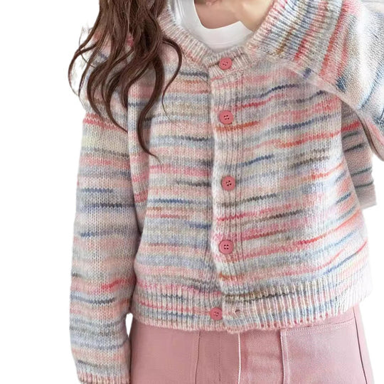 Damen Strickjacke mit buntem Muster und zarten Knöpfen EB