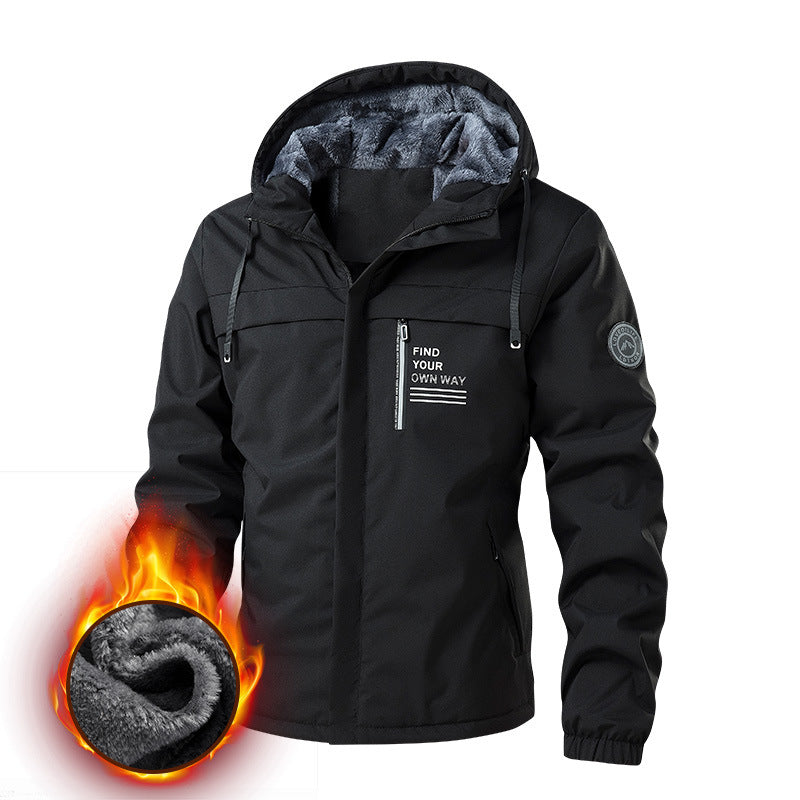 Herren Wetterfeste Kapuzenjacke mit wärmendem Teddyfleece-Inlay und verdecktem Frontreißverschluss EB