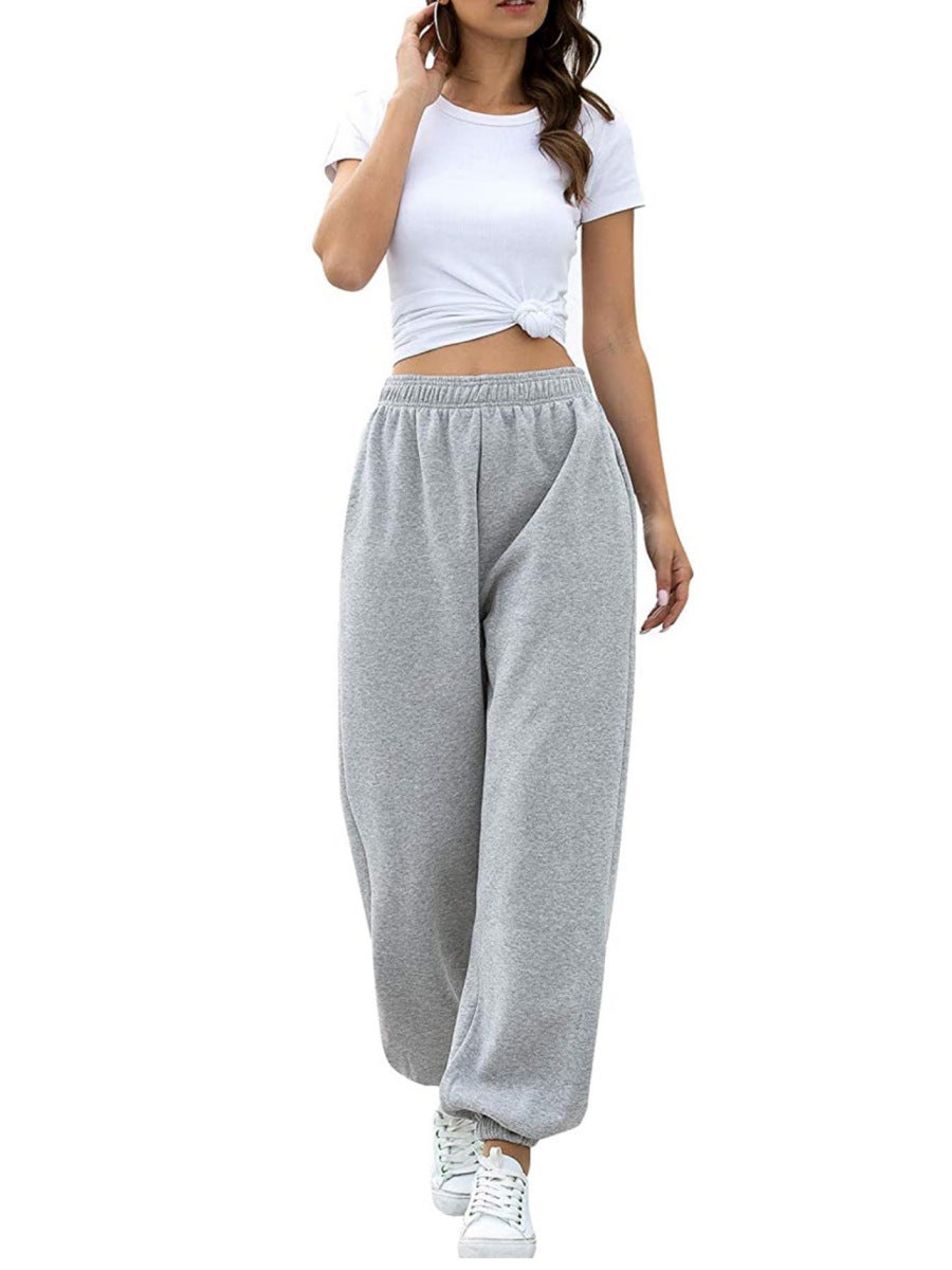 Damen nan weite High‑Waist Sweatpant mit elastischem Komfortbund, seitlichen Eingrifftaschen und gerafften Knöchelbündchen EB