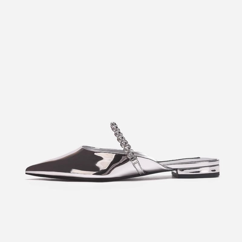 Damen Elegante Sling-Pantoletten mit Funktionskette und spitzem Design EB