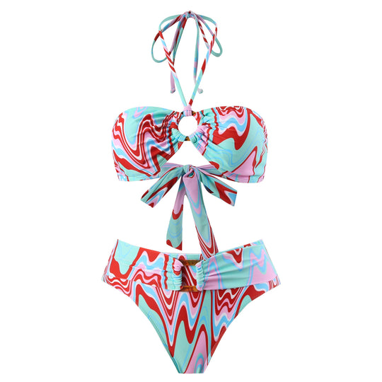 Damen Bikini-Set mit trendigem Wickelrock und faszinierendem Muster EB