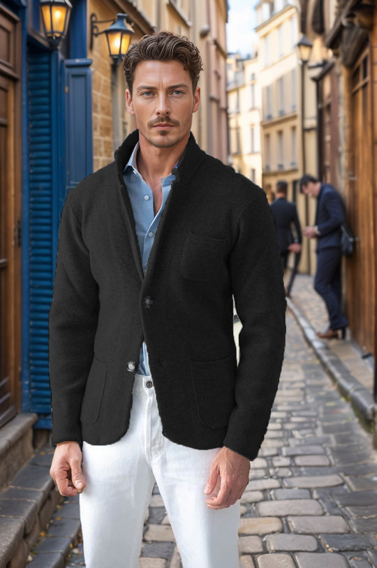 Herren modern geschnittener Strickmantel mit komfortablem Kragen und praktischen Taschen EB