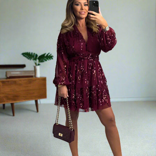 Damen Glänzendes und elegantes Kleid mit Pailletten EB