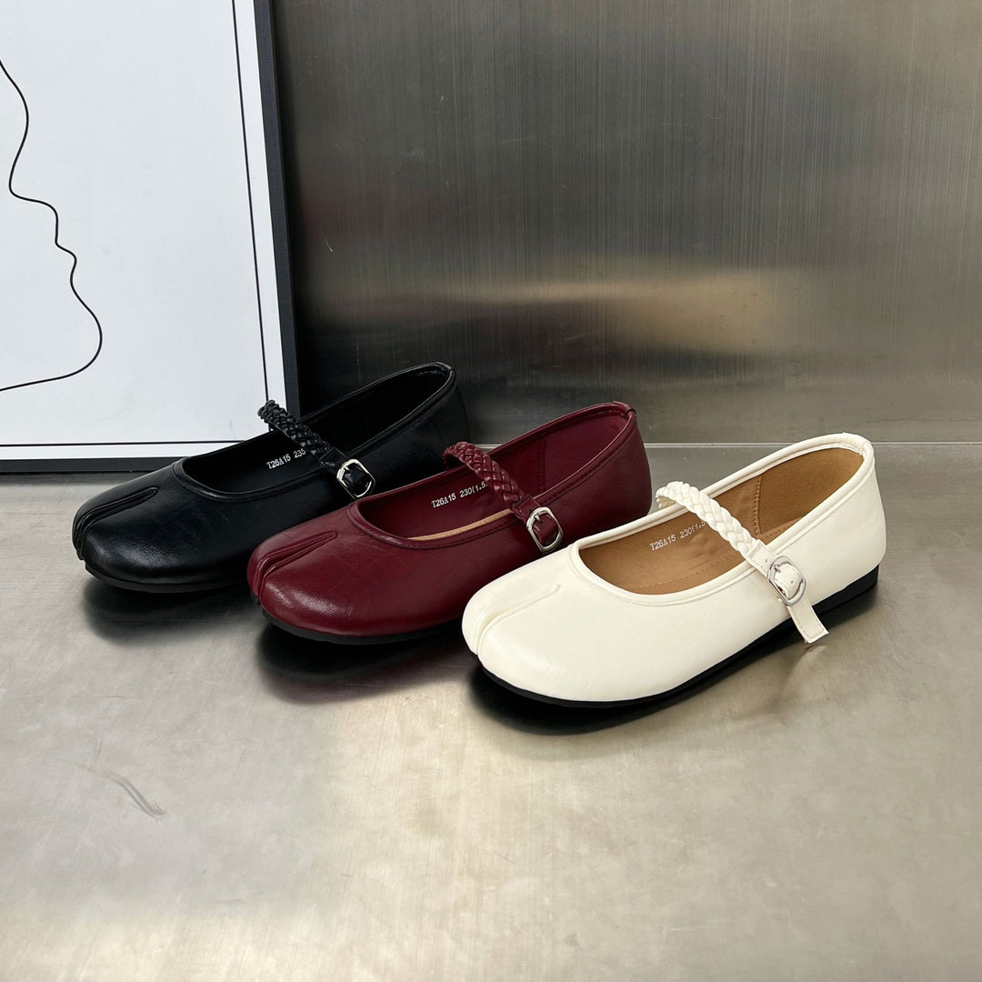 Damen Ballerinas mit geflochtenem Riemen und weichem Innenfutter EB
