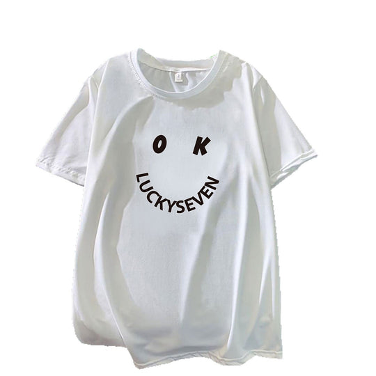 Damen modisches T-Shirt mit lässigem Smiley-Print und hochwertiger Baumwollqualität EB