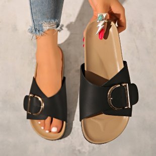 Damen bequeme Slides mit modischem Schnallen-Design EB