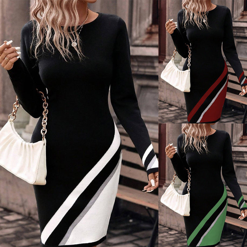 Damen Figurbetontes Strickkleid mit asymmetrischem Design EB