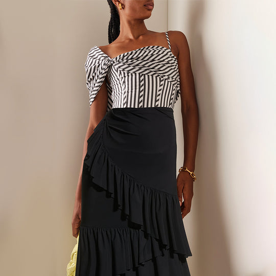 Damen One-Shoulder Badeanzug mit Volantrock EB