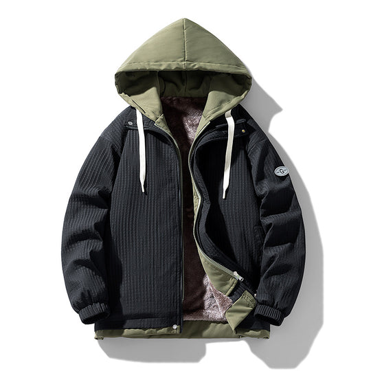 Herren Zweilagige Kapuzenjacke mit Fleece-Innenfutter und Allover-Sketch-Print EB
